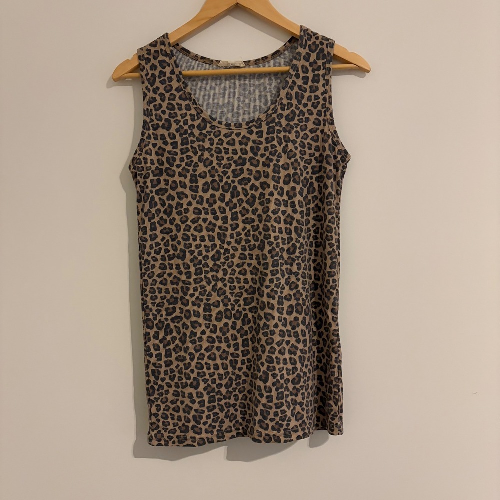Easel Los Angeles Leopard Print Ribbed Tank Top Brown Tan Size L Sleeveless